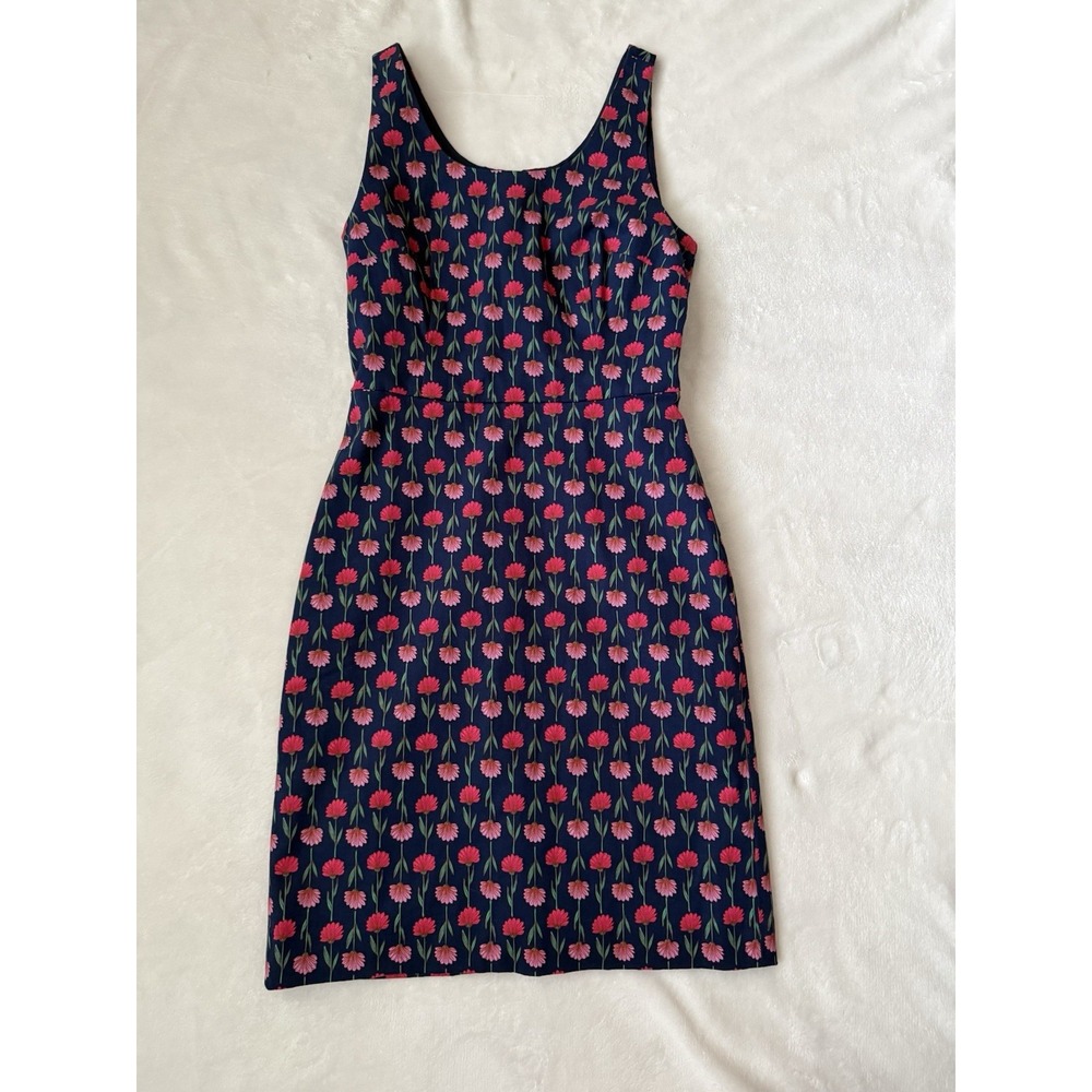 J.CREW Floral Sheath Dress Navy Pink Sleeveless Women Size 00 Knee Length